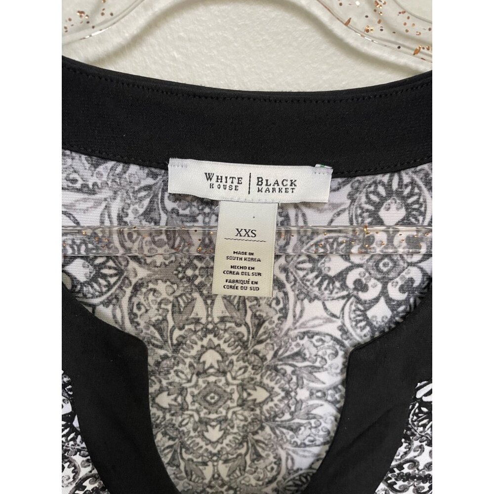 WHBM Black & White Printed Tunic Dress XXS 3/4 Sleeve Scoop - Picture 5 of 7